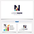 Initial Letter N Chart Bar Logo Design and Bussiness Card Vector Graphic