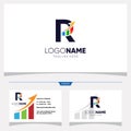 Initial Letter R Chart Bar Logo Design and Bussiness Card Vector Graphic