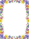 Floral vector frame or border. Watercolor painted flowers and leaves on white background. Natural spring design