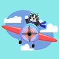 Illustration vector graphic cartoon character of cute black dog pilot flight with plane Royalty Free Stock Photo