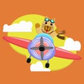 Illustration vector graphic cartoon character of cute brown dog pilot flight with plane Royalty Free Stock Photo