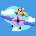 Illustration vector graphic cartoon character of cute monkey pilot flight with plane