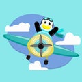 Illustration vector graphic cartoon character of cute penguin pilot flight with plane