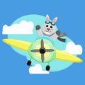 Illustration vector graphic cartoon character of cute rabbit pilot flight with plane