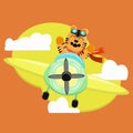 Illustration vector graphic cartoon character of cute tiger pilot flight with plane