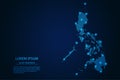 Abstract image Philippines map from point blue and glowing stars on a dark background