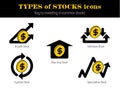 Informative Types of Stocks icon for investors.
