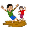 Happy Kids playing with mud