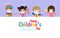 Happy children day for new normal lifestyle concept Template for advertising brochure or poster flyer, group cute kids