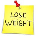 Lose weight word on a Note Paper with pin on white