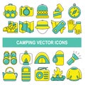 Camping vector icons in filled outline design style. Royalty Free Stock Photo
