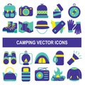 Camping vector icons in flat design style. Royalty Free Stock Photo