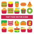 Fast food vector icons in flat design style. Royalty Free Stock Photo