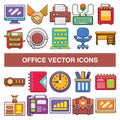 Office vector icons in filled outline style. Royalty Free Stock Photo