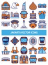 Jakarta vector icons in filled outline style. Royalty Free Stock Photo