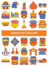 Jakarta vector icons in flat style. Royalty Free Stock Photo