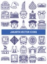 Jakarta vector icons in outline style. Royalty Free Stock Photo
