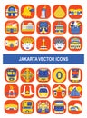 Jakarta vector icons in badge style. Royalty Free Stock Photo