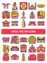 Seoul vector icons in filled outline style. Royalty Free Stock Photo