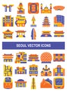 Seoul vector icons in flat style. Royalty Free Stock Photo