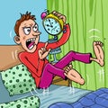 Man shocking after he realizes he wakes up late. Royalty Free Stock Photo