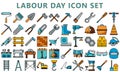Set Flat colored vector labour or labor day icons
