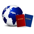 World travel. Earth and passport on white background