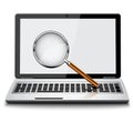 Search. Laptop and loupe in white background