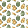 Seamless Durian Fruit Pattern, Asian Smelliest Fruit Illustration, Vector EPS 10.