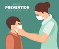 Mother putting on face mask on her child boy for protection against coronavirus infection. Little boy and mom in medical mask. Chi Royalty Free Stock Photo