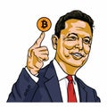 Elon Musk Holding Bitcoin Vector Cartoon Portrait Illustration