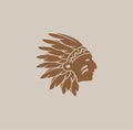 Native American Head indian chief Logo Icon silhouette vintage Design Stock