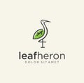 Minimalist Green leaf stork heron logo template. Simple Flamingo With Leaf Sign Logo Line Design.