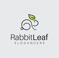 Simple Rabbit Leaf Nature Logo Line Art Icon Design Template. Nature bunny symbol farm animals. Pet animal concept. Unique Animal