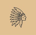 Native American Head indian chief Logo Icon silhouette vintage Design Stock