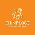 Line style logotype template with a Chimpanzee Monkey Logo Vector Design Icon. Minimalist Unique Simple Sign Animal Mono Line