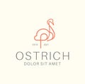 Simple minimalist ostrich logo Design Vector Stock. Stylized one line silhouette drawing, standing and running bird