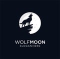 Howling Wolf Moon Logo Design Vector Stock illustration with on black background Royalty Free Stock Photo