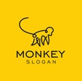Line style logotype template with a Chimpanzee Monkey Logo Vector Design Icon. Minimalist Unique Simple Sign Animal Mono Line Royalty Free Stock Photo