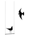 Bird on a swing and flying bird silhouette isolated on white background, vector