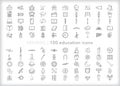 100 Education icons for school, students learning different disciplines from teachers Royalty Free Stock Photo