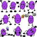 Cartoon Collection of Raisin Berry Characters Drinking Wine Pumping Weights and Being Artistic