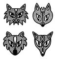 Symmetrical Cat Animal Tattoo Style Abstract Faces