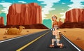 The explorer boy in the desert road Royalty Free Stock Photo