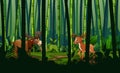 Cartoon of deer and moose in bamboo forest Royalty Free Stock Photo