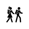 School children icon, classmates silhouette, school kids symbol. schoolboy and schoolgirl with backpacks. Pupils icon set.