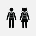 School kids symbol. schoolboy and schoolgirl with backpacks. Pupils icon set. Classmates icon, vector illustration.