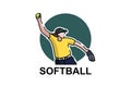 Softball player vector line icon. pitcher and ball logo, equipment sign.