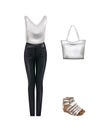 Women set. t shirt, pants, bag and sandals