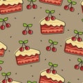 Seamless pattern with cute cartoon cakes and fruits for fabric print, textile, gift wrapping paper. colorful vector for kids